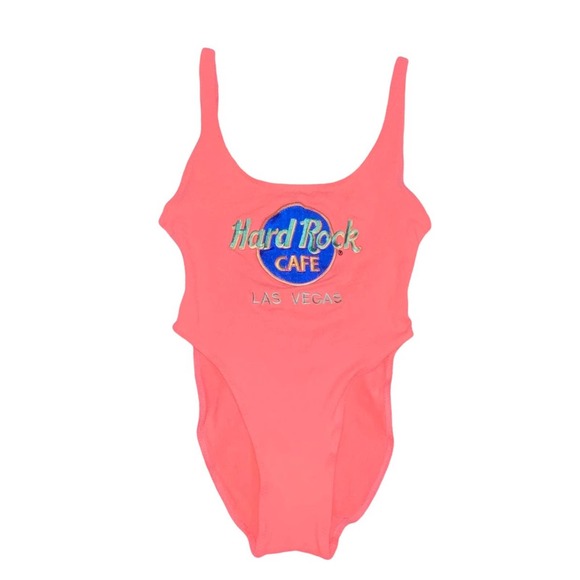 Hard Rock Cafe Other - S Hard Rock Cafe Las Vegas VTG 80s Neon Coral High Cut Cotton One Piece Swimsuit